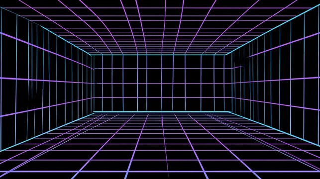 Retro virtual reality room perspective grid