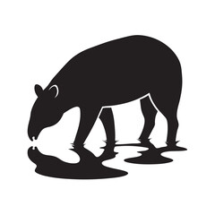 Tapir Drinking From Jungle Stream Silhouette Vector