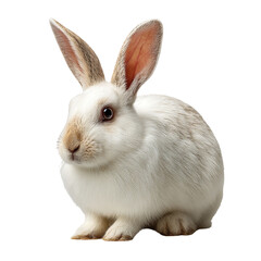 Fototapeta premium White rabbit with fluffy fur and balanced lighting, isolated on a clean white and transparent PNG background. Ideal for pet themes, wildlife design, Easter concepts, and educational use.