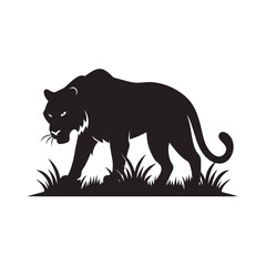 Tiger Stalking Prey In Grass Silhouette Vector Illusstration © Maptahul