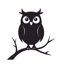 Owl Perched On Tree Branch Silhouette Vector