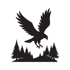 Hawk Diving Toward Forest Floor Silhouette Vector