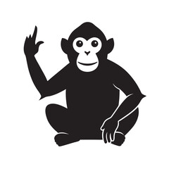 Chimpanzee Sitting With Hand Raised Silhouette Vector