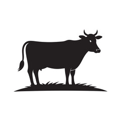Cow Standing In Rural Field Silhouette Vector