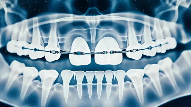 Braces dental, Orthodontic care, Teeth alignment. Oral health. Brackets tighten for straighter teeth. Alignment improves chewing function. Orthodontic treatment enhances smile aesthetics.