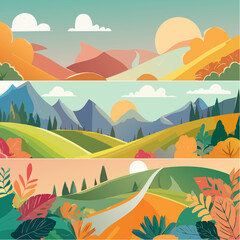 Colorful Botanical Swirl Background Set