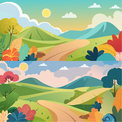Colorful Botanical Swirl Background Set