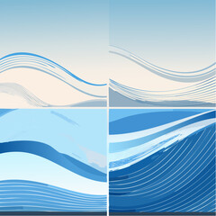 Abstract Blue Swirl Line Wave Minimalist Vector Poster Backgrounds Set