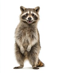 close up of a raccoon on white background