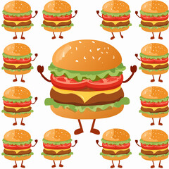 Dancing Burgers Icon Set Pattern Illustration