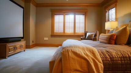 Luxurious Bedroom Interior with Warm Lighting and Cozy Details &ndash; Modern Home Decor and Relaxation Concept