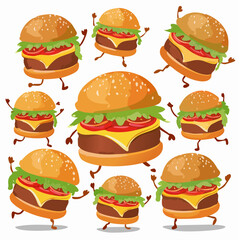 Dancing Burgers Icon Set Pattern Illustration