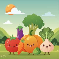 Cute Vegetables with Faces Illustration