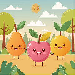 Whimsical Fruits with Faces Illustration