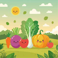Cute Vegetables with Faces Illustration