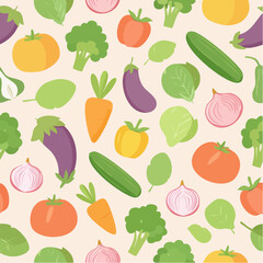 Seamless Illustrated Vegetables. Seamless Pattern on Pastel Background.