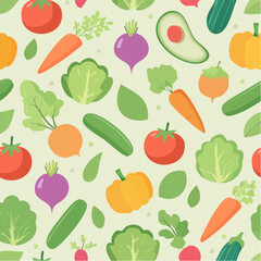 Seamless Illustrated Vegetables. Seamless Pattern on Pastel Background.