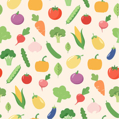 Seamless Illustrated Vegetables. Seamless Pattern on Pastel Background.