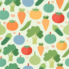 Seamless Illustrated Vegetables. Seamless Pattern on Pastel Background.