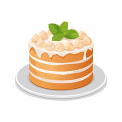Vector Cake with Cream on Plate Illustration