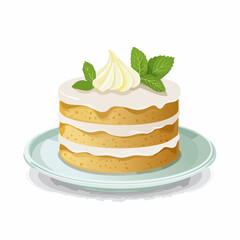 Vector Cake with Cream on Plate Illustration