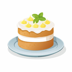 Vector Cake with Cream on Plate Illustration