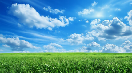 Obraz premium green field and blue sky. field and clouds