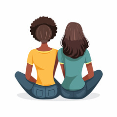 Women Sitting Together Contemplating Facing Backwards