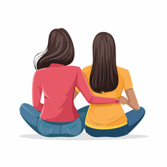 Women Sitting Together Contemplating Facing Backwards