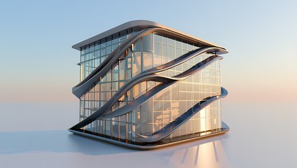 Futuristic Glass Cube Building Design Modern Architecture Concept