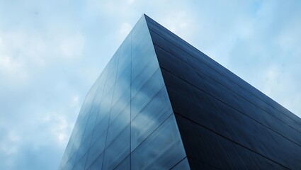 Modern Architectural Design Sleek Glass and Steel Facade Reflecting Clouds
