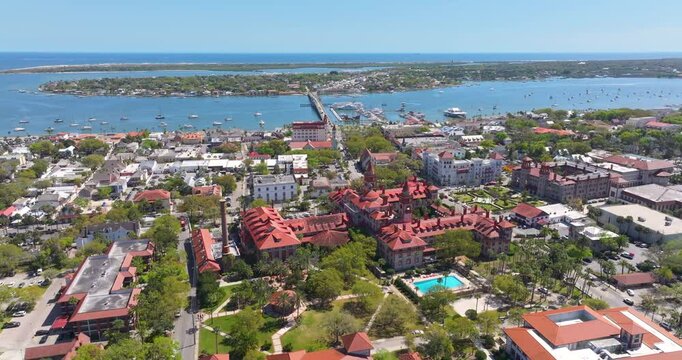 St. Augustine, Florida. Panoramic cityscape with old historical architecture. Popular tourist place for family travel.