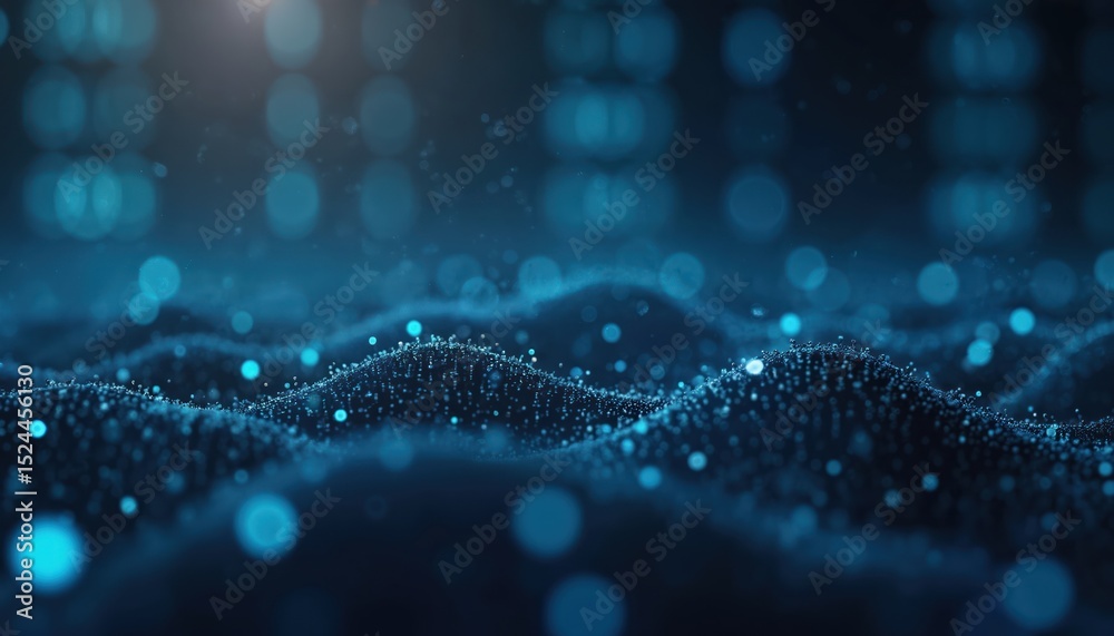 Poster Abstract digital data flow, cyber security concept. Binary code processing, network connections on blue background. Modern computing tech, information data transfer. Futuristic design.
