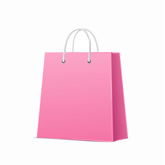 Pink Blank Shopping Bag Vector Isolated on White Background