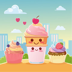 Cute Kawaii Character and Dessert Icons
