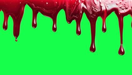 Red paint dripping animation, transparent 4K video, green screen - Powered by Adobe