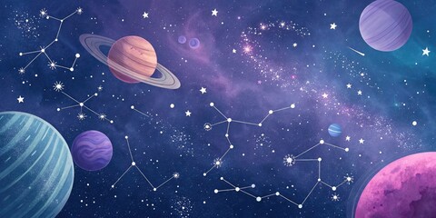Galaxy background with planets and constellations cosmic space wallpaper for astronomy lovers design art