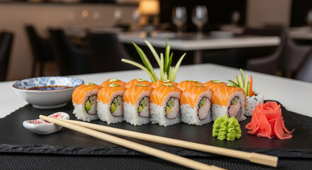 plat de sushi sur une table de restaurant