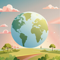 Earth Globe with Continents in Soft Tones