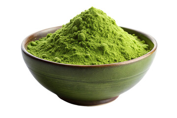 Green matcha powder in a bowl isolated on transparent background