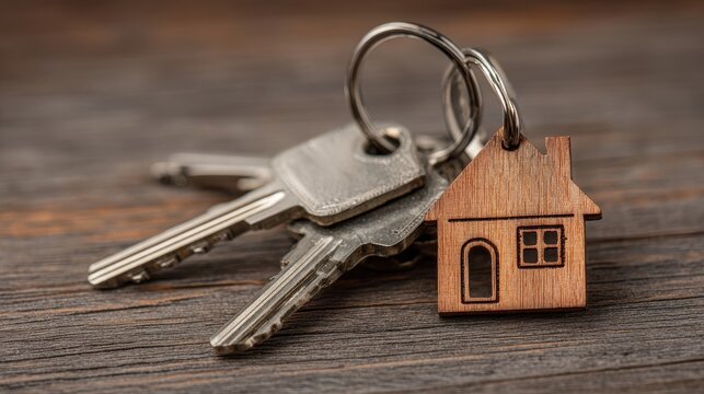 A 4K photo of keys and miniature house on table - new beginnings - ideal for property marketing.