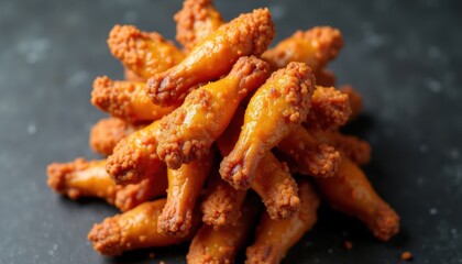 Stack of chicken wings in top view on gray background