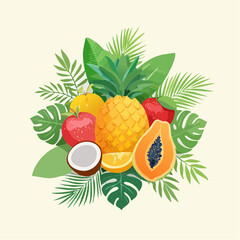 Colorful Tropical Fruits Illustration