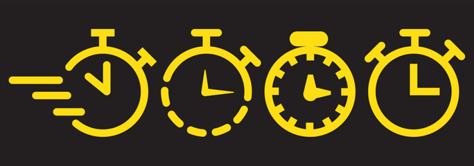 Timer, clock, stopwatch vector icon set. Timer icon set, timer from 1 to 10 minutes. 1, 2, 3, 4, 5, 6, 7, 8, 9, 10, min, timer clock isolated vector illustration. Flat style.