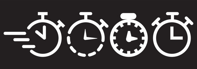 Stopwatch icons set. Timer symbol. Outline stopwatch icon. Alarm pictogram.