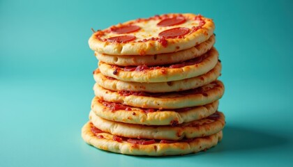 Stack of pizzas top view on silver background