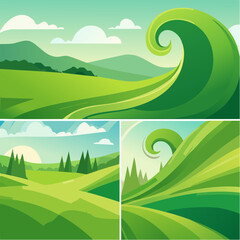 Obraz premium Bold Green Swirl Abstract Background Set Vector Illustration