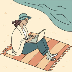 Woman in Towel Working on Laptop