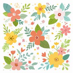 Botanical Abstract Floral Vector Illustration Background Set