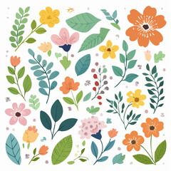 Botanical Abstract Floral Vector Illustration Background Set